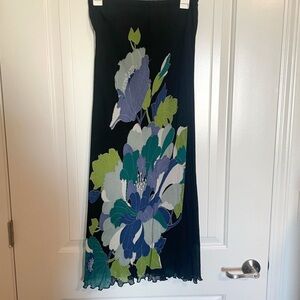 Lola P black Hawaiian flower beaded grunge midi vintage skirt size medium